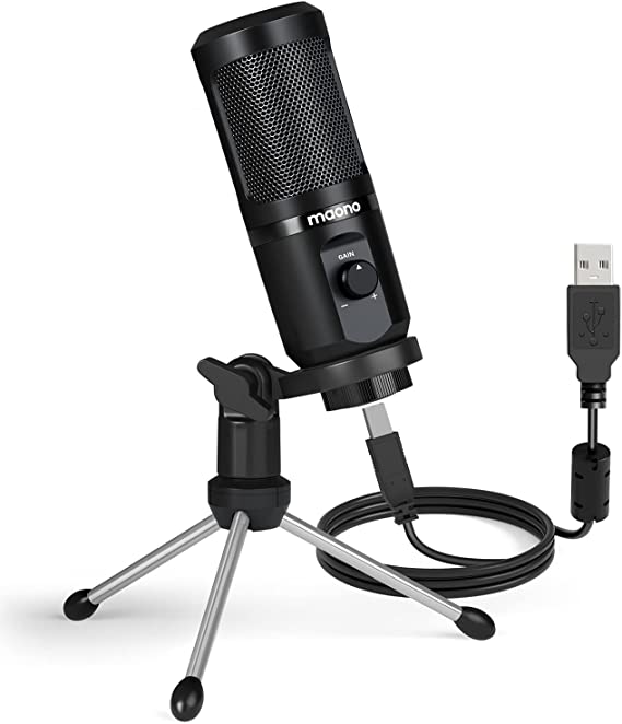 USB Microphone with Mic Gain, MAONO 192Khz/24Bit Podcast PC Computer Condenser Mic for Recording, Gaming, Streaming, Voice Over, YouTube, Twitch, Skype, Compatible with Mac Laptop Desktop, PM461TR