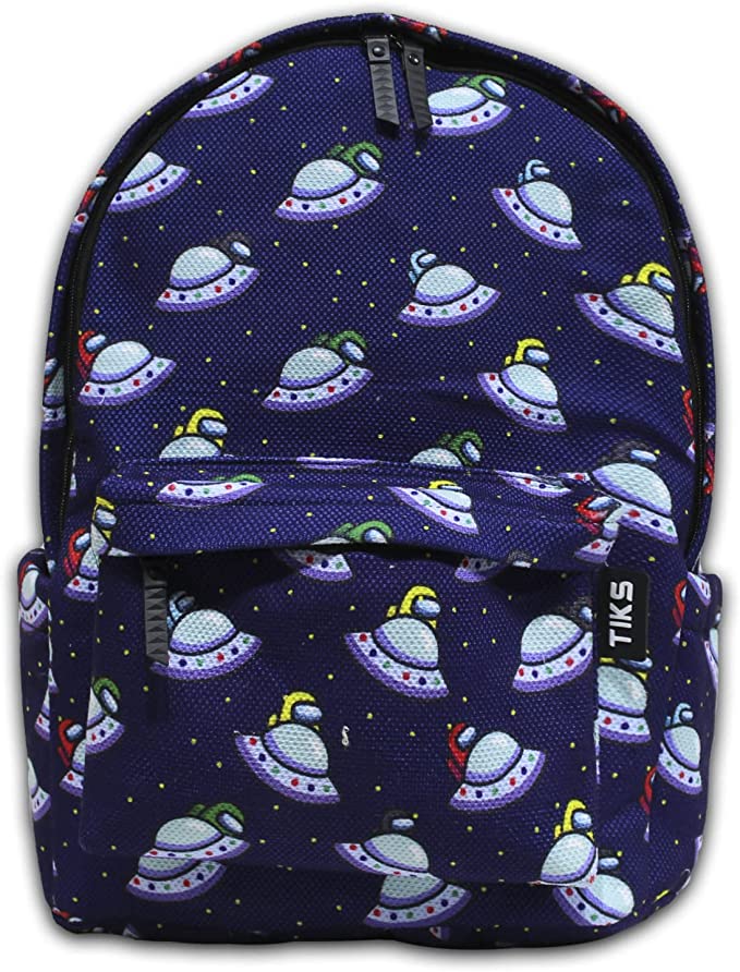 TIKS Space Pattern Zipped 14-15 Inch Backpack With Side Pockets - Multi Colour