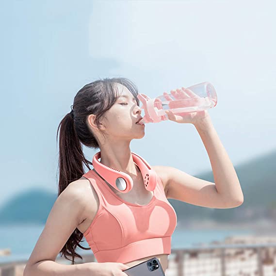 COMY Fan Hanging Neck Fan Hands-Free Design Mini USB Fan, 3-Speed Setting, Double Frequency Conversion, Precise Cooling, Suitable for Travel Use, Pink