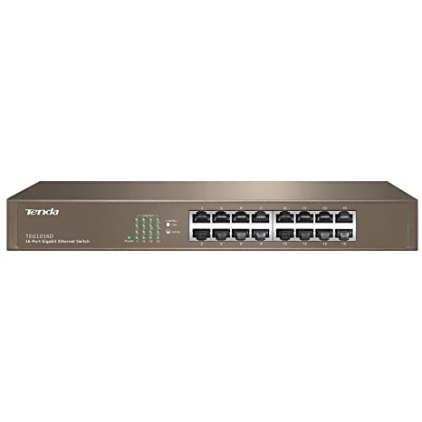 Tenda TEG1016D | 16-Port Gigabit Ethernet Switch | Desktop Network Splitter | Sturdy Metal | Fanless | Plug & Play | Traffic Optimization | Unmanaged | Limited Lifetime Protection
