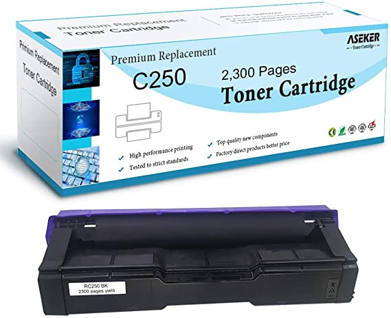 Aseker Compatible Toner Cartridge for Ricoh SP C250 C250DN C250E C250SF C250SFw C261SFN C261SFNW C261DNW Printer, High Capacity 2300 Pages, 407539（ Black ）