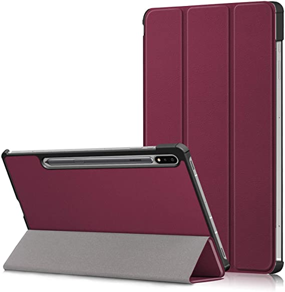Case for Samsung Galaxy Tab S7 Plus 12.4" 2020, -T970/T975/T976 Shell, Coopts Slim Tri-Fold Folio Auto Sleep Wake Protective Cases and Covers for Galaxy Tab S7+/S7 Plus 12.4 Inch 2020 Tablet,Winered