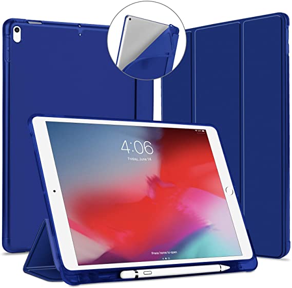 VAGHVEO Case for iPad Air 3 2019 & iPad Pro 10.5 Inch 2017, Premium PU Leather Tri-fold Smart Cases [Auto Wake/Sleep], Flexible Stand Protective Soft TPU Back Cover Shell with Pencil Holder, Navy Blue