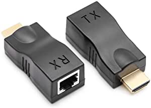 [New Upgrade ] HDMI Extender, 1080P GREATSTAR 30M HDMI to RJ45 Network Cable Extender Converter Adapter with Built-in Thunder Protection Circuit, Support HDCP (Black)