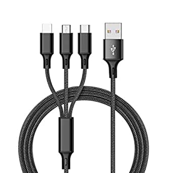 Multi Charging Cable, HIVEHYPE 1.2M Nylon Braided 3 IN 1 Multiple USB Fast Charging Cord Adapter Type C Micro USB Port Connectors Compatible Cell Phones, Tablets, & Gadgets (BLACK)