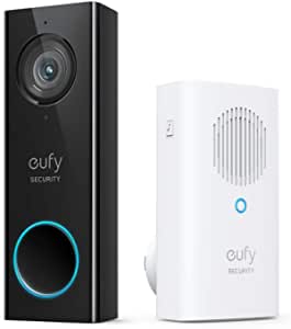 eufy Security, Wi-Fi Video Doorbell, 2K Resolution, No Monthly Fees, Local Storage, Human Detection, with Wireless Chime–Requires Existing Doorbell Wires and Installation Experience, 16-24 VAC, 30 VA