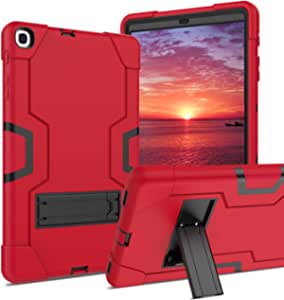 DUEDUE Galaxy Tab A 10.1 Case -T510/T515,Kickstand Heavy Duty Shockproof Rugged High Impact Full Body Protective Case for Samsung Galaxy Tab A 10.1 2019 for Women Men Kids, Black/Red