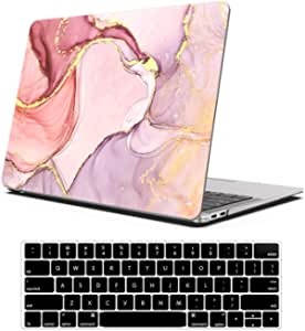 Funut Compatible with MacBook Air 13 inch Case 2021 2020 2019 2018 Release M1 A2337/A2179/A1932, MacBook Air M1 Case, Plastic Hard Shell Case & Keyboard Cover for Mac Air 13.3 inch, Pink Marble