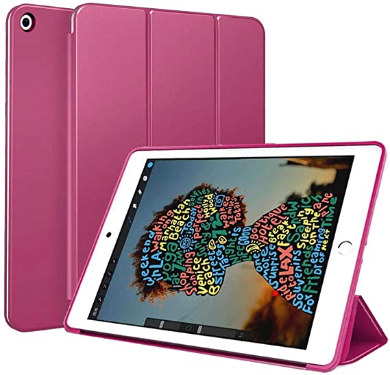 For Apple iPad Air 2 (9.7 inches) Smart Case Flip Cover Leather Case Soft TPU Back And Trifold Stand With Auto Sleep - Dark Red