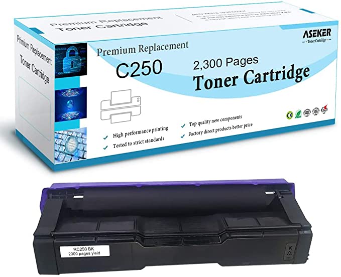 Aseker Compatible Toner Cartridge for Ricoh SP C250 C250DN C250E C250SF C250SFw C261SFN C261SFNW C261DNW Printer, High Capacity 2300 Pages, 407539（ Black ）