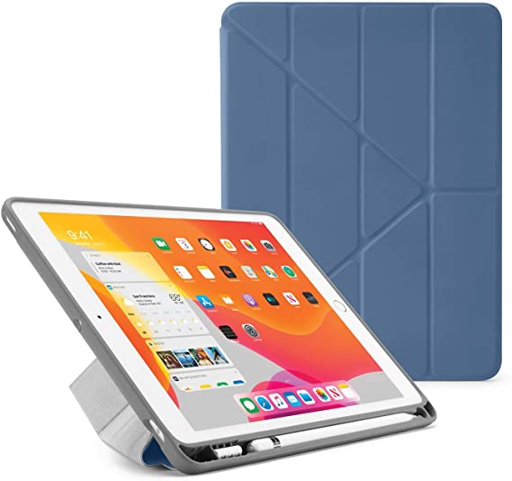 Pipetto iPad Origami Pencil Case for 10.2 inch / 7th & 8th Generation iPad | 5-in-1 stand positions, pencil storage & auto sleep/wake cover - Navy