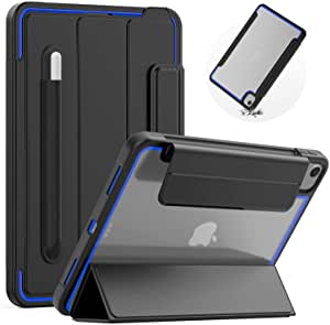 SEYMAC Slim Cover for Apple iPad Air 4 (10.9 Inch) 2020 and iPad Pro 11 2020/2018, Rugged Case with Screen Protector, Pencil Holder, Supports Apple Pencil 2 Wireless Charging for iPad Pro 11, Blue