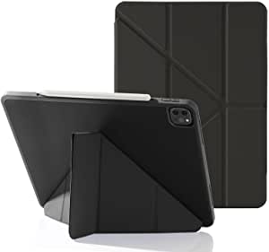 MuyDoux Case for iPad Pro 12.9 Inch 2021/2020/2018 with Pencil Holder, 5-in-1 Multiple Viewing Angles, Smooth Silicone Cover & Soft TPU Back, Auto Sleep/Wake & Pencil 2 Charging Smart Folio (Black)