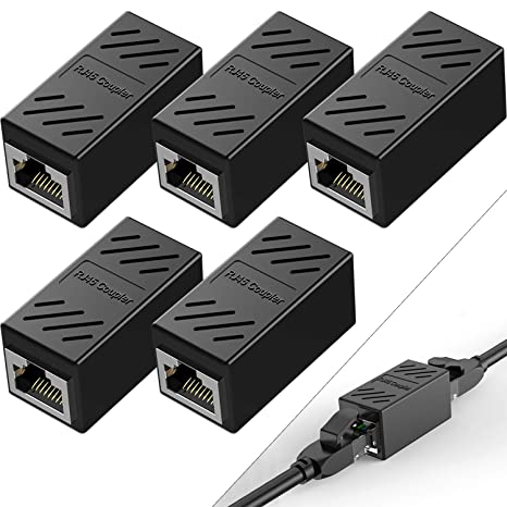 RJ45 Coupler, RJ45 Extender, 5 Female 1 to 1 LAN Ethernet Plug Network Socket Splice Connector for Cat5 Cat5e Cat6 Cat7