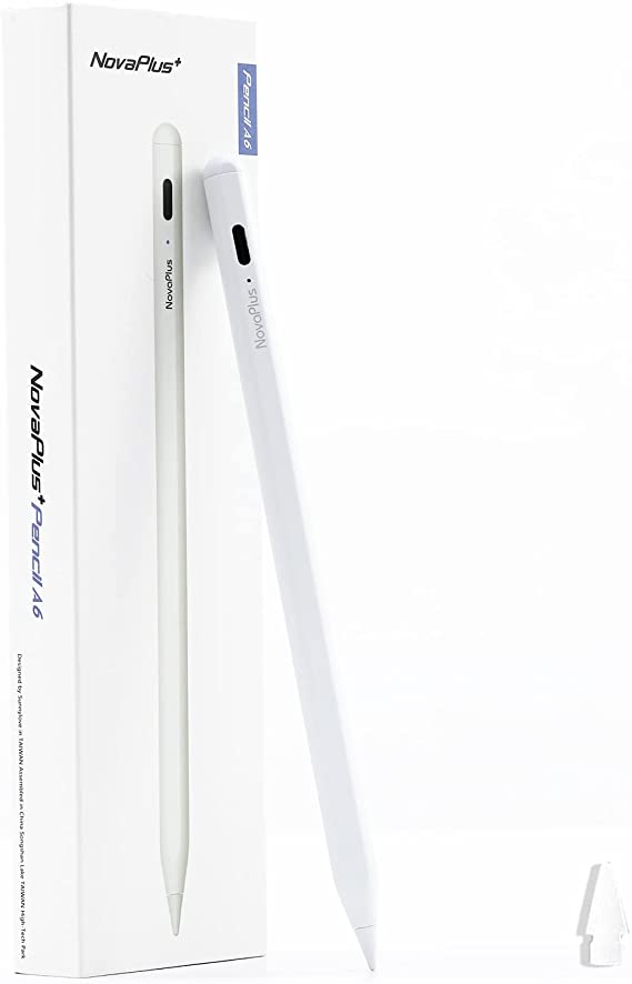 Novaplus+ Stylus Pen for IPad, Tip Exchangeable with Apple Pencil Tip, Precise Writing/Drawing. A6, 0.14cm, Compatible with IPad Air 3rd/4th Gen, 6/7/8th Gen. Magnetic Design. Palm Rejection, White
