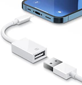 Fegishilly Lightn-ing to USB Camera Adapter, USB 3.0 Data Sync Cable Adapter Compatible with i-Phone/i-Pad, Support Hubs, MIDI Keyboard, Mouse, Card Reader, USB Ethernet Adapter