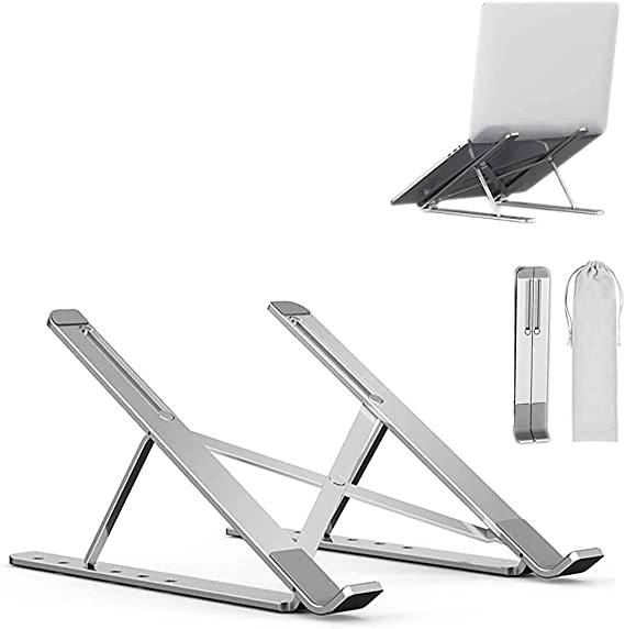 9LUCKY TECH Laptop Stand,Adjustable Laptop Computer Stand for Desk,Ergonomic Foldable Portable Desktop Holder Compatible with MacBook Air Pro,Dell,HP,Lenovo More 10-15.6'' Laptops (Silver)