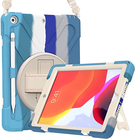 ProCase iPad 10.2 Case 2021 iPad 9th Generation / 2020 iPad 8th Generation Case / 2019 iPad 7th Gen Case, Rugged Heavy Duty Shockproof Rotatable Kickstand Protective Cover for iPad 10.2 -Colorfulblue