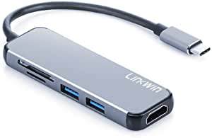 USB C Hub, LINKWIN 5-in-1 USB C Adapter, with 4K USB C to HDMI, SD and microSD Card Reader, 2 USB 3.0 Ports, for MacBook Pro 2019/2018/2017, iPad Pro 2019/2018, Pixelbook, XPS, and More(Thunderbolt 3)