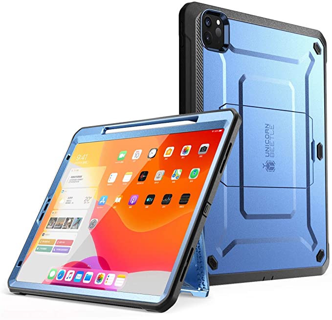 SUPCASE Unicorn Beetle Pro Series Case for iPad Pro 12.9 inch 2020 Release, Support Apple Pencil Charging with Built-in Screen Protector Full-Body Rugged Kickstand Protective Case (Slate Blue)