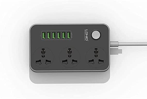 Ldnio Universal 3-Power Socket And 6-Port USB Adapter Grey