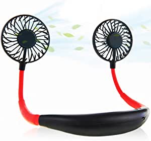 Portable Personal Hanging Neck Fan, Hands Free Battery Rechargeable Neckband Fan with 3 Speeds, Headphone Design Wearable Fan for Office Sport Travel Camping