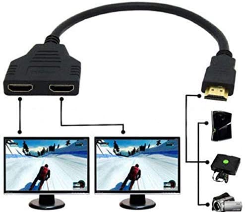 HDMI Male to Dual HDMI Female 1 to 2 Way HDMI Splitter Adapter Cable for HDTV, Support Two TVs at The Same Time, Signal One in, Two Out(Black)