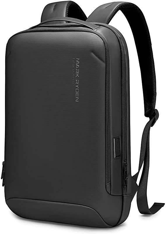 Muzee Mark Ryden Travel Business Light weight waterproof Laptop Backpack with USB Charging Port，Gifts for Men and Women，Fits 15.6 Inch Laptop-black