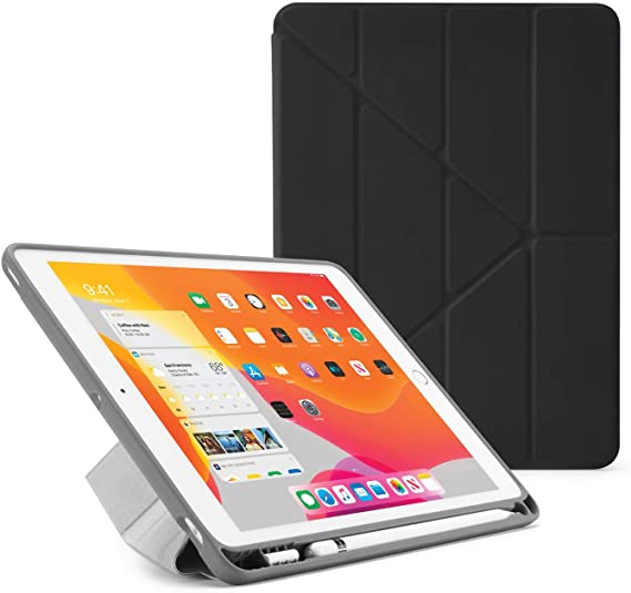 Pipetto iPad Origami Pencil Case for 10.2 inch / 7th & 8th Generation iPad | 5-in-1 stand positions, pencil storage & auto sleep/wake cover - Black