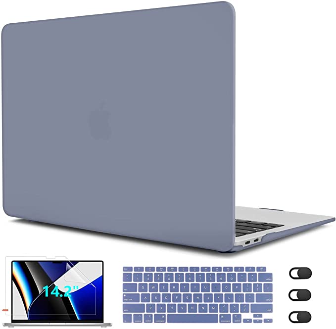 CISSOOK 2021 Lavender Gray Cover with Keyboard Cover+ Screen Protector for MacBook Pro 14 Inch Case A2442,Plastic Hard Shell Case Compatible with MacBook Pro 14" with M1 Pro/Max Chip fits Touch ID