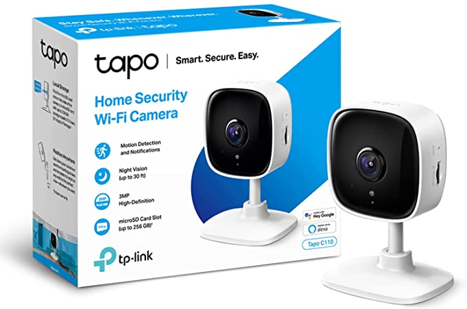 TP-Link Tapo Mini Smart Security Camera, Indoor CCTV, Works with Alexa&Google Home, No Hub Required, 3MP(2304 × 1296) High Definition, 2-Way Audio, Night Vision, SD Storage, Device Sharing(Tapo C110)