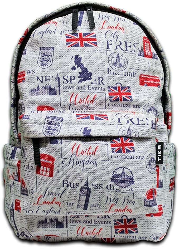 TIKS London Zipped 14-15 Inch Backpack With Side Pockets - Multi Colour