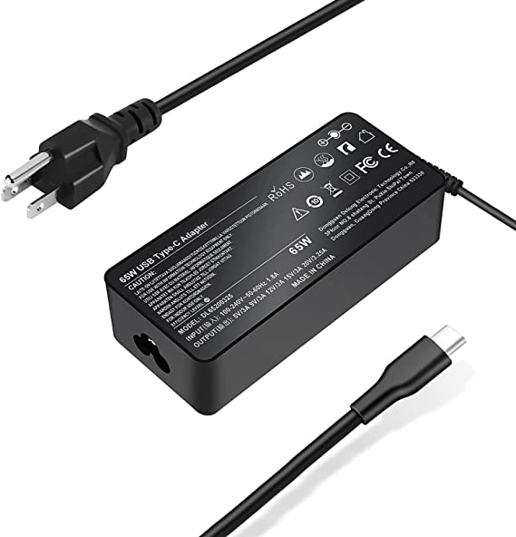 65W USB C Type C Charger for Lenovo ThinkPad X1 Carbon X280 X380 X390 T480 T480s T490 T490s T590 L380 L390 E580 E590 E595 Chromebook C330 100E 300E 500E N23 Yoga 910 920 720 730 AC Adapter Power Cord