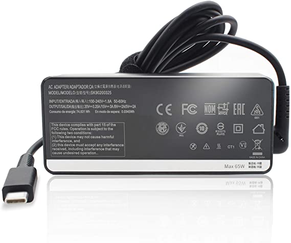 65W USB Type C AC Adapter Laptop Charger for Thinkpad T480 T480S T490 T490S T495 T580 E580 E585 E590 E595 E480 E490 P52S P53S X280 X390 L380 L390 L480 L490 Power Supply Cord