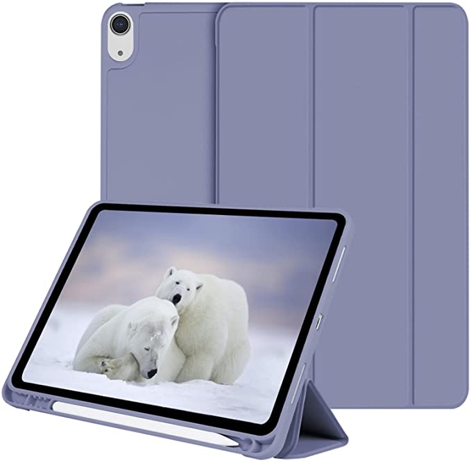 AOUB iPad Air 4 Case 10.9 inch 2020 with Pencil Holder,Slim Lightweight Trifold Stand Smart Shell Soft TPU Cover Auto Sleep/Wake for iPad Air 10.9 inch Generation (Purple)