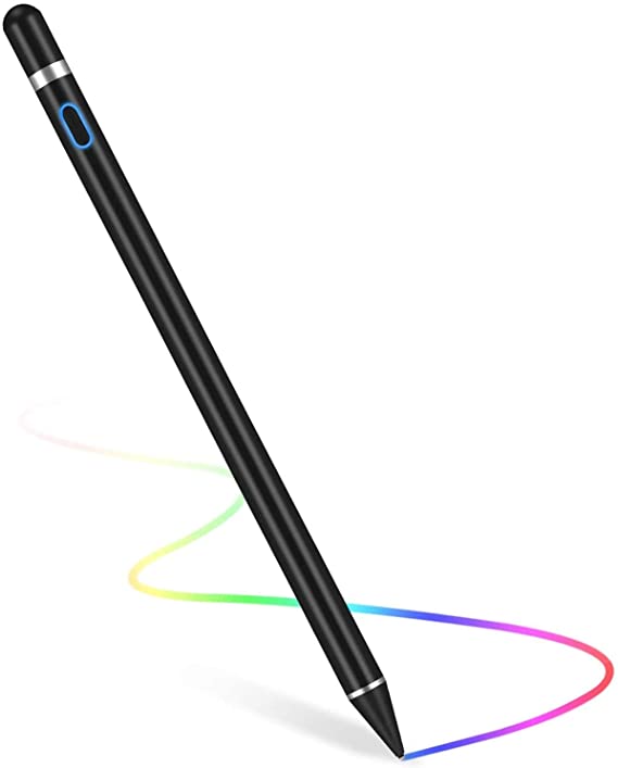 Smart Stylus Pen for Touch Screens, Rechargeable 1.4mm Precise Point Control Active Stylus Pen with Charging Cable, Compatible with Most Tablets (Black)