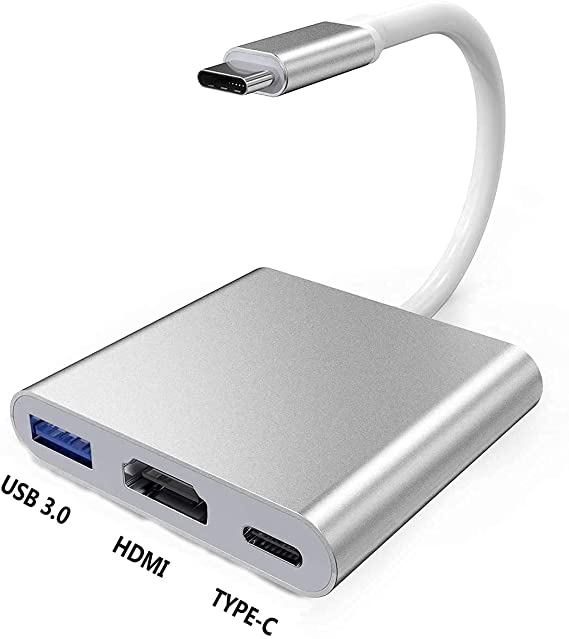 3 in 1 USB C to HDMI 4K Adapter,Type C Adapter with 4K HDMI/ USB 3.0 and USB C Hub Charging Port,Compatible for MacBook / Chrome Book / Surface Book 2 /Dell XPS13/15 and More