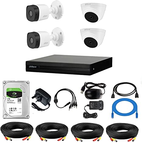1080p HD 2 Outdoor 2 Indoor Security Camera DAHUA 4 Channel 1TB CCTV Security System Kit T1 / Night Vision/Waterproof/iOS Android App/Surveillance Camera Kit/Two-Year Warranty (1080p Kit T1)