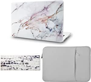 KECC Laptop Case Compatible with MacBook Pro 15" (2019/2018/2017/2016) w/Keyboard Cover + Sleeve Plastic Hard Shell Case A1990/A1707 3 in 1 Bundle (White Marble 4_)