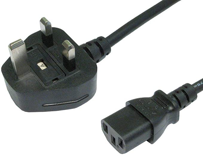 UK Standard IEC c13 to 3 Pin UK Mains Plug Lead, 10 METER - BLACK