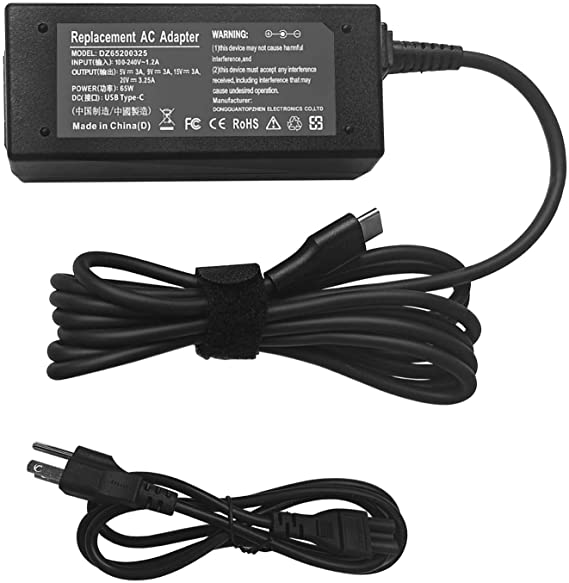 65W Type- C Laptop Charger Compatible with HP/Dell /Lenovo Chromebook C330 S330 100e 300e 500e Yoga C930 C940 720 ThinkPad T480 T490 T570 T580 with USB C Charging Cable