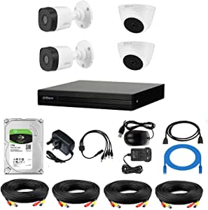 1080p HD 2 Outdoor 2 Indoor Security Camera DAHUA 4 Channel 1TB CCTV Security System Kit T1 / Night Vision/Waterproof/iOS Android App/Surveillance Camera Kit/Two-Year Warranty (1080p Kit T1)