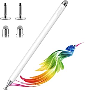 Stylus Pen for Touch Screens, Capacitive Pen 2-in-1 Disc & Fiber Tips Fine Point iPad Pencil for Kid Student Drawing, Writing, for iPhone/iPad/Android/Microsoft and Other Touch Screens(White)