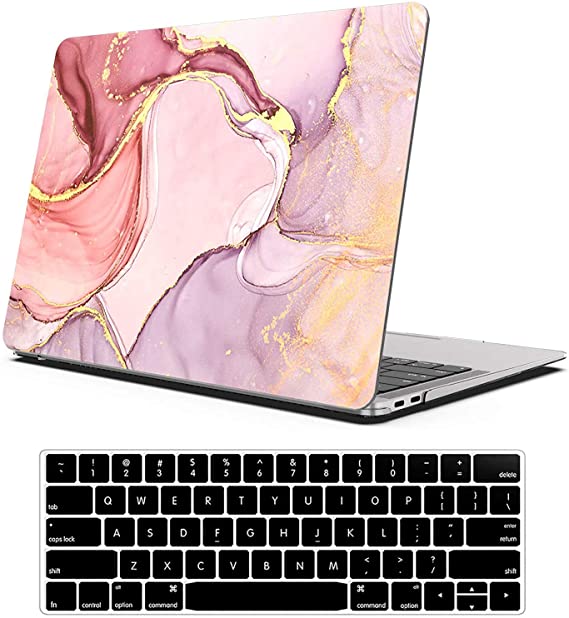 Funut Compatible with MacBook Air 13 inch Case 2021 2020 2019 2018 Release M1 A2337/A2179/A1932, MacBook Air M1 Case, Plastic Hard Shell Case & Keyboard Cover for Mac Air 13.3 inch, Pink Marble