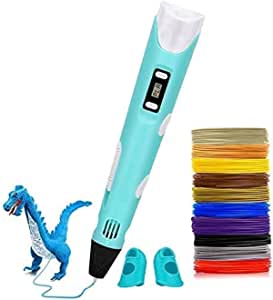 3D Pen, 3D Printing Doodler Pen with LCD Screen and 150 Feet 15 Color 1.75mm PLA Filament Refill, Christmas Gift 3D Drawing Printer Pen for Kids Adult Artist (Blue)