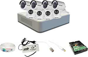 HIKVISION 8 Channel DVR & 4 Bullet & 4 Dome LED CCTV Camera with Speedlink Cable & Power Supply Surveillance kit (White)