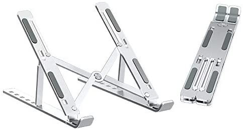 Laptop Stand - CUUWE Laptop Holder Computer Tablet Stand, 6 Angles Adjustable Aluminum Ergonomic Foldable Portable Desktop Holder For MacBook Air Pro, Lenovo, Dell, 10-15.6” Laptop (Silver)