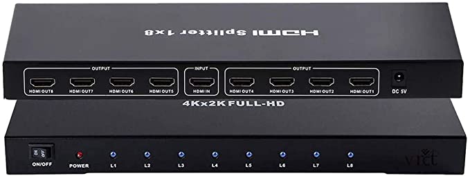 VRCT 1 in 8 Out HDMI Splitter Audio Video Distributor Box (Green)