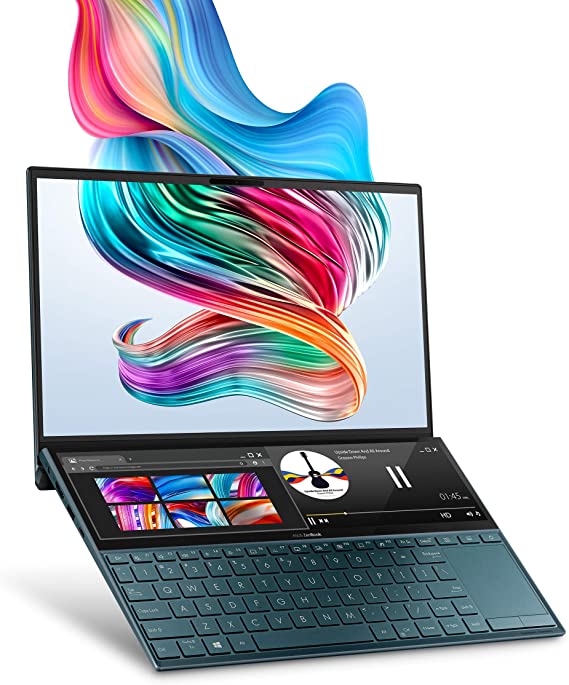 ASUS ZenBook Duo UX481 14” FHD NanoEdge Bezel Touch, Intel Core i7-10510U, 16GB RAM, 1TB PCIe SSD, GeForce MX250, Innovative ScreenPad Plus, Windows 10 Pro - UX481FL-XS74T, Celestial Blue