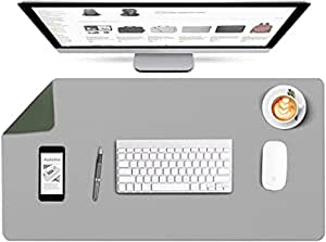 AtailorBird Extended Mouse Pad 800X400X2mm, Large Size Waterproof PU Leather Protective Desk Pad Writing Mat Desk Blotter for Office Home - Double Side Green/Grey